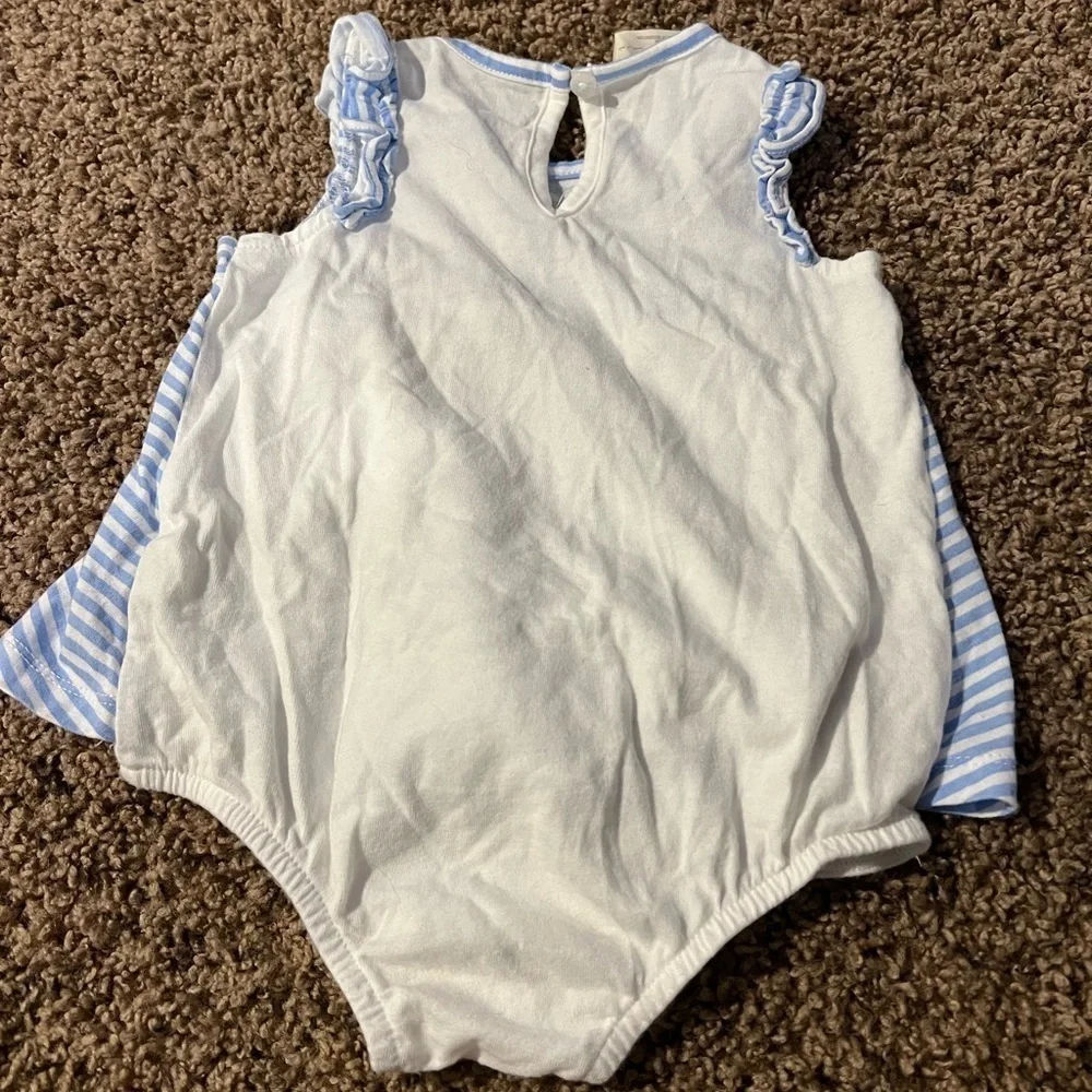 First Impression Set of 2 Dress Rompers Light Blue Striped Watermelon Size 12m